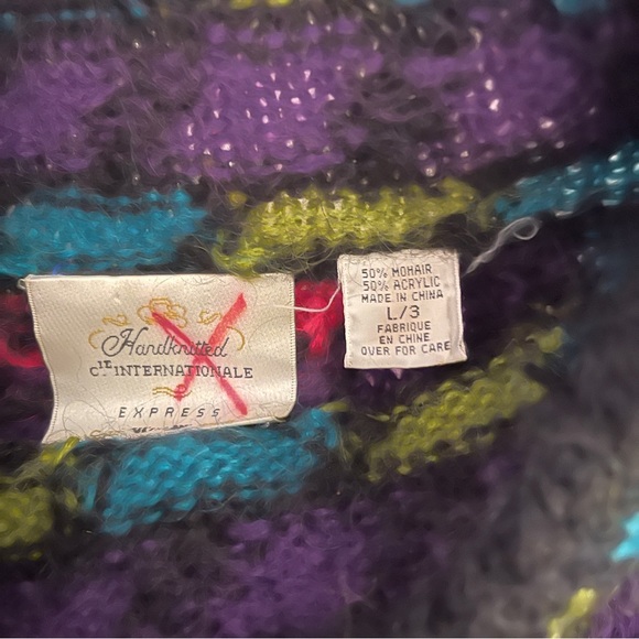 Vtg Express Handknitted Floral Mohair Oversized Sweater - Picture 4 of 5